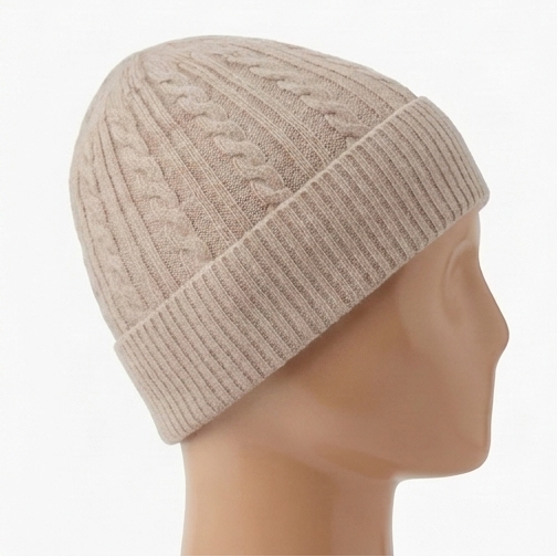 Beige Cable-Knit Beanie