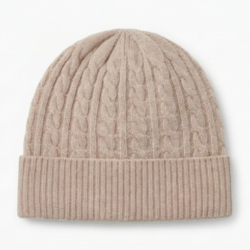 Beige Cable-Knit Beanie