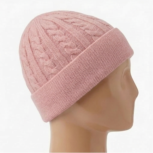 Pink Cable-Knit Beanie