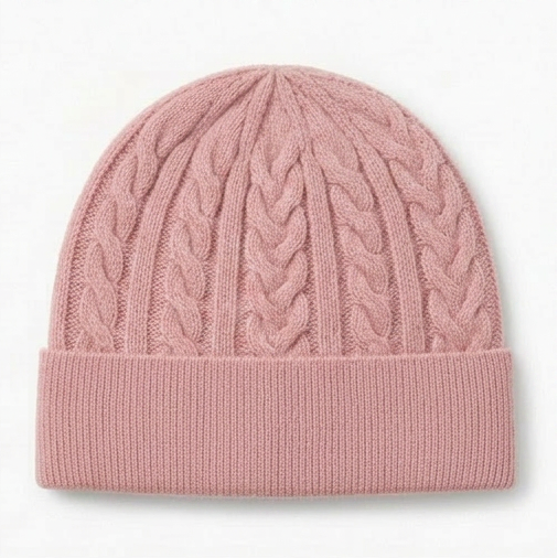 Pink Cable-Knit Beanie